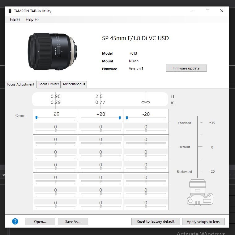 F013 focus adjustment